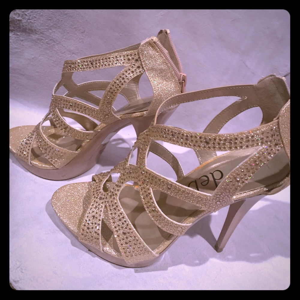 Gold rhinestone heels
